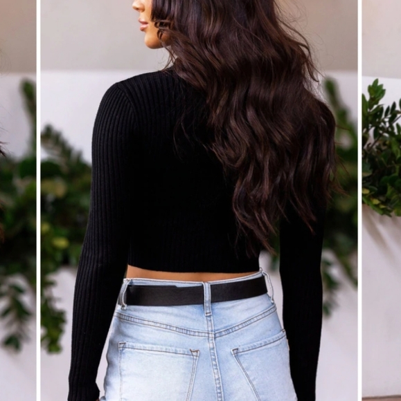 Black ribbed cropped turtleneck - Picture 3 of 4